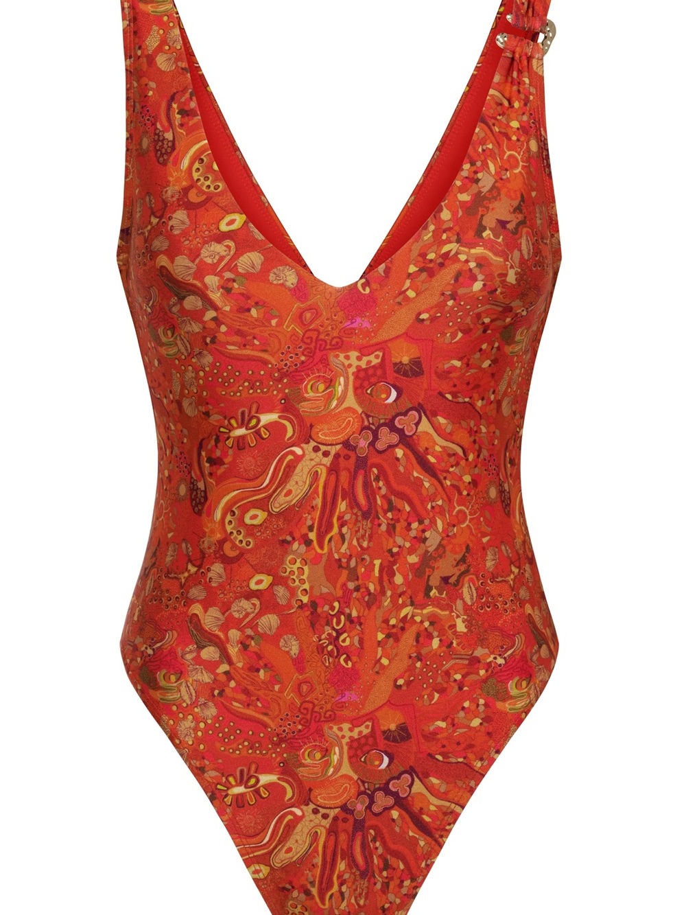 V-Neck Orange Printed One-Piece Swimsuit
